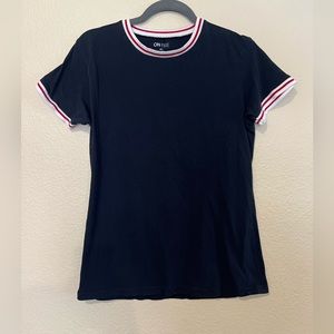 On Fire Retro Navy Blue Red White Short Sleeve Ringer T-Shirt XL Cotton